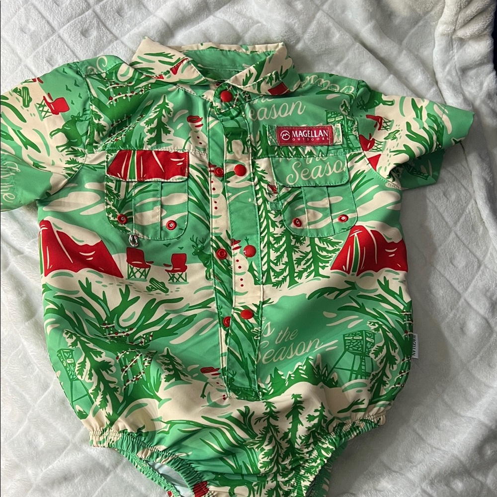 Magellan Outdoors Festive Green and Red Romper